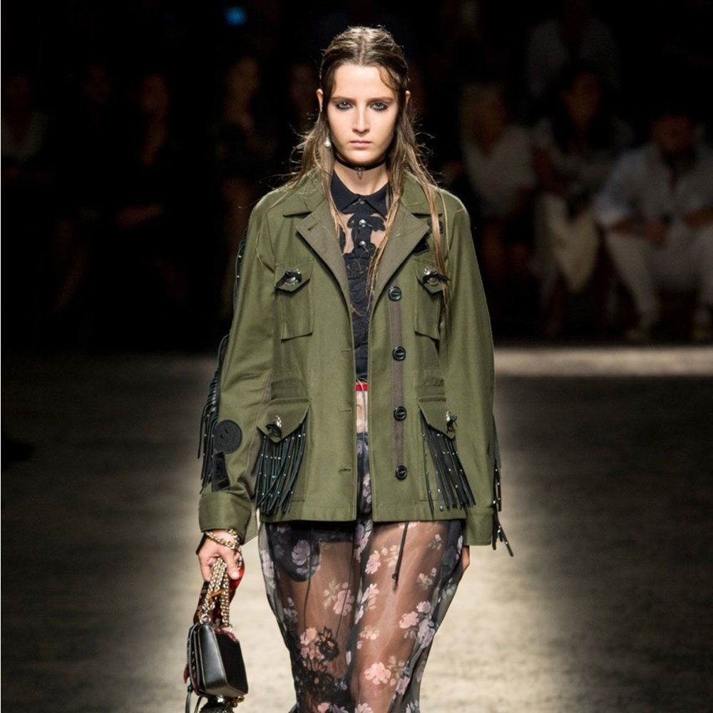 Coach 1941 Western Military Goat Leather Fringe Studded Patch Jacket Size 00